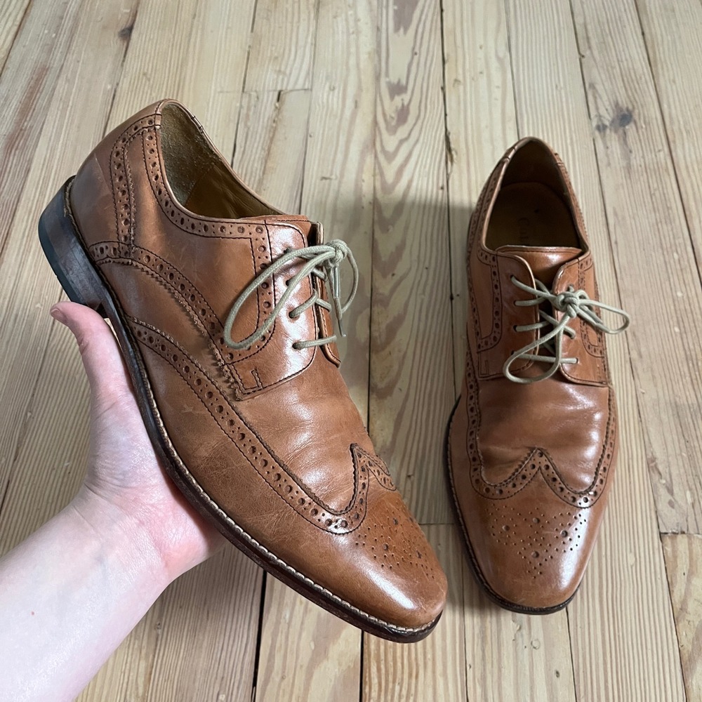 Cole Haan Wingtip Oxford Mens 10.5 M Brown Leather Brogue Nike Air C09303 preppy